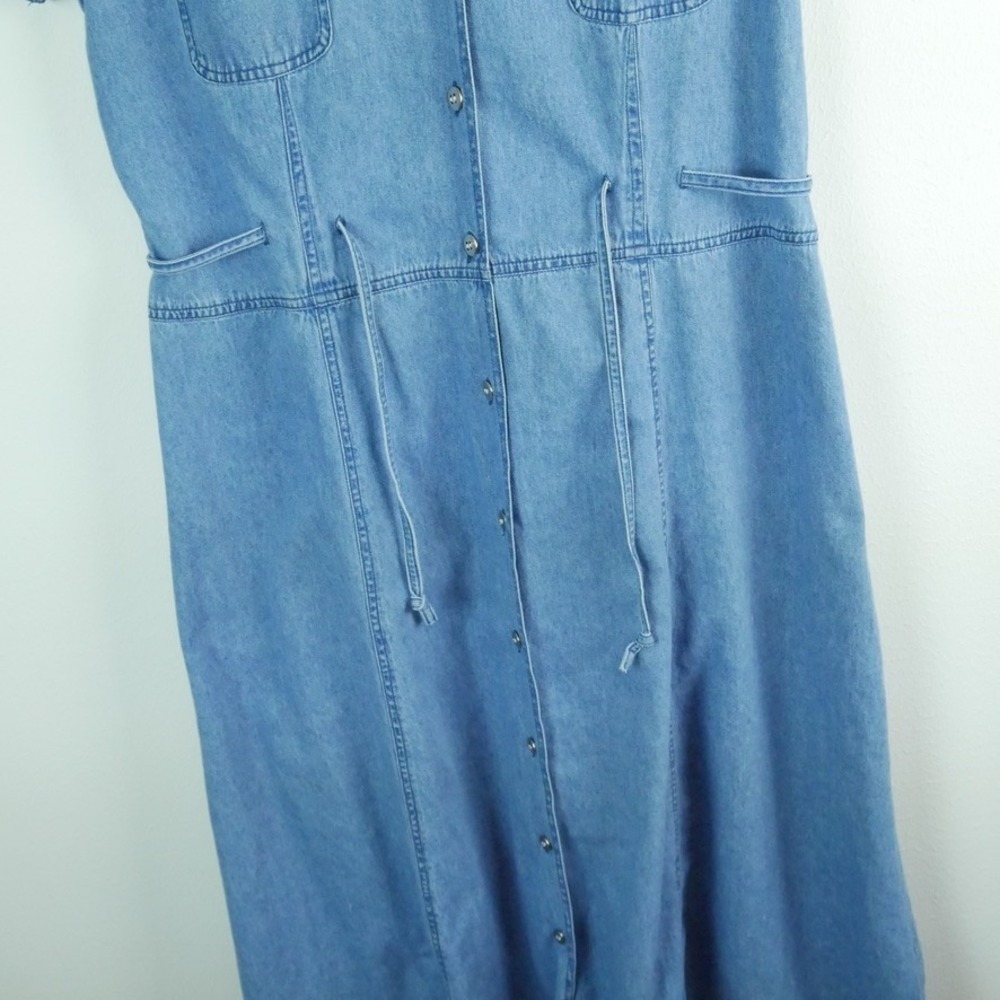 Vintage 90s Denim Maxi Dress Blue Button Front Size 16 Cottagecore Teacher Fall - Picture 5 of 7